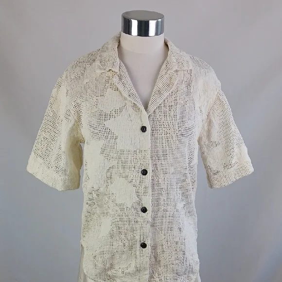 Rag And Bone Short Sleeve Cr Mesh Floral/Mare Blouse. - Picture 2 of 10